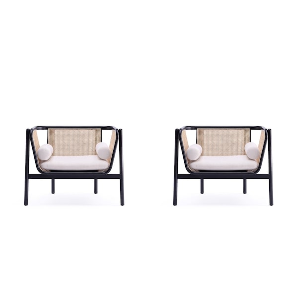 Manhattan Comfort Versailles Accent Chair in Black, Natural Cane and Cream, Set of 2 2-ACCA01-CR - main
